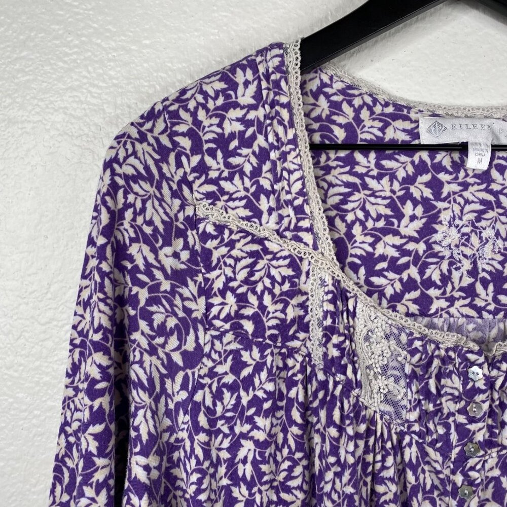 Eileen West Nightgown Women's Purple Floral Sweetheart Neck Modal Grandma Size M - Picture 5 of 12